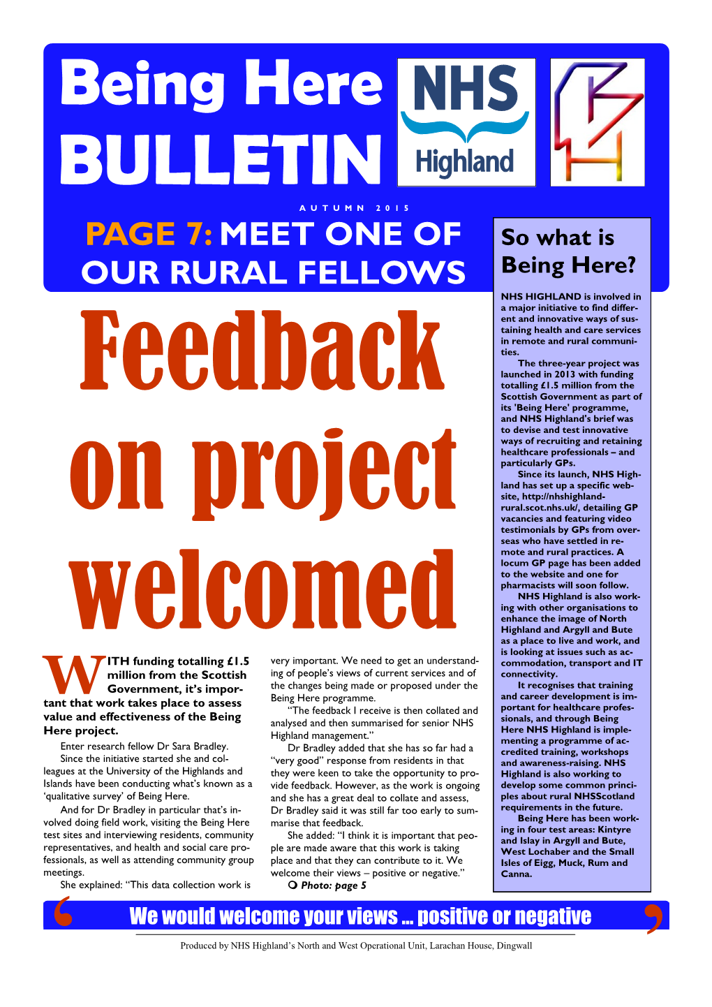 Being Here BULLETIN AUTUMN 2015