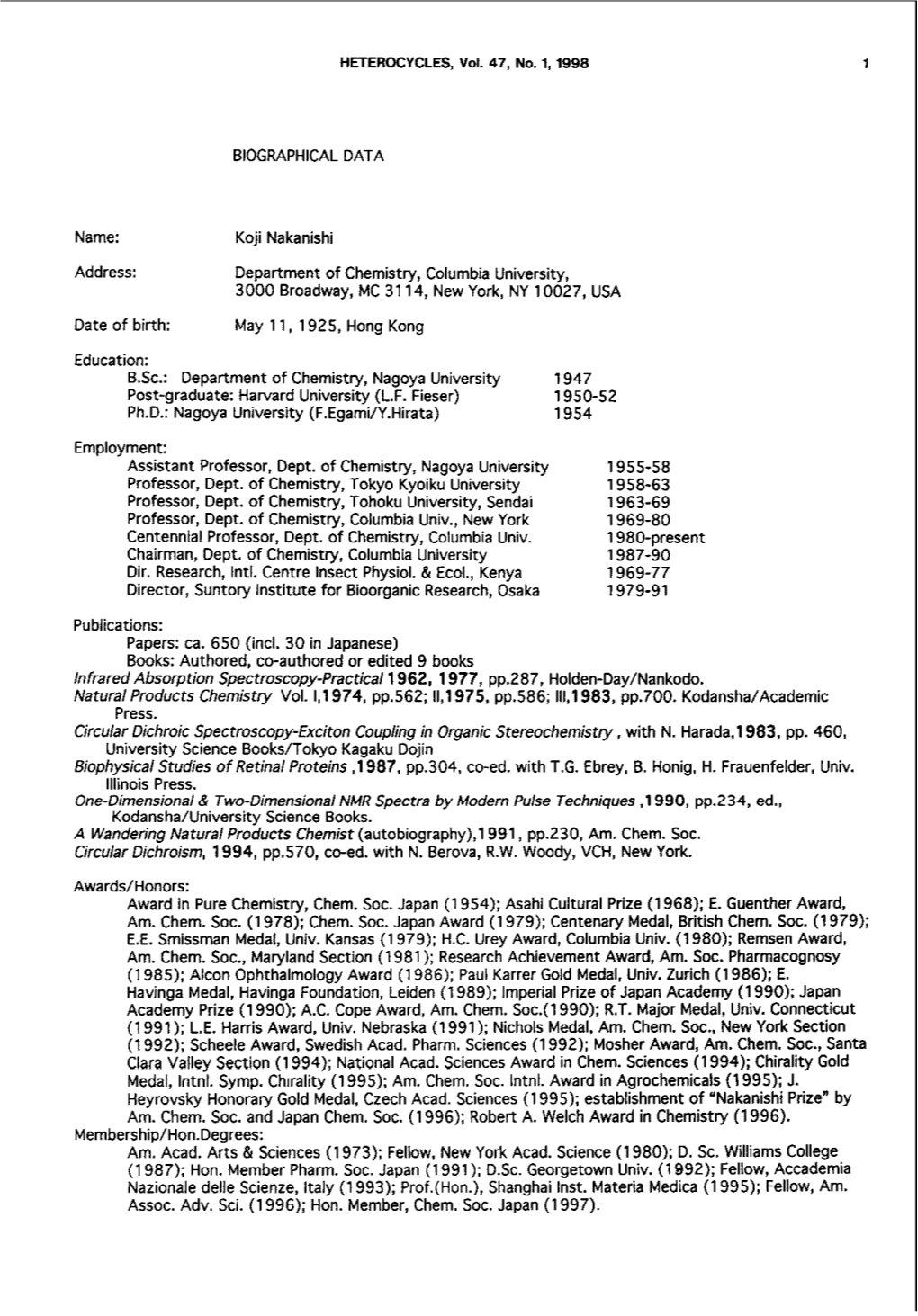 HETEROCYCLES, Vol