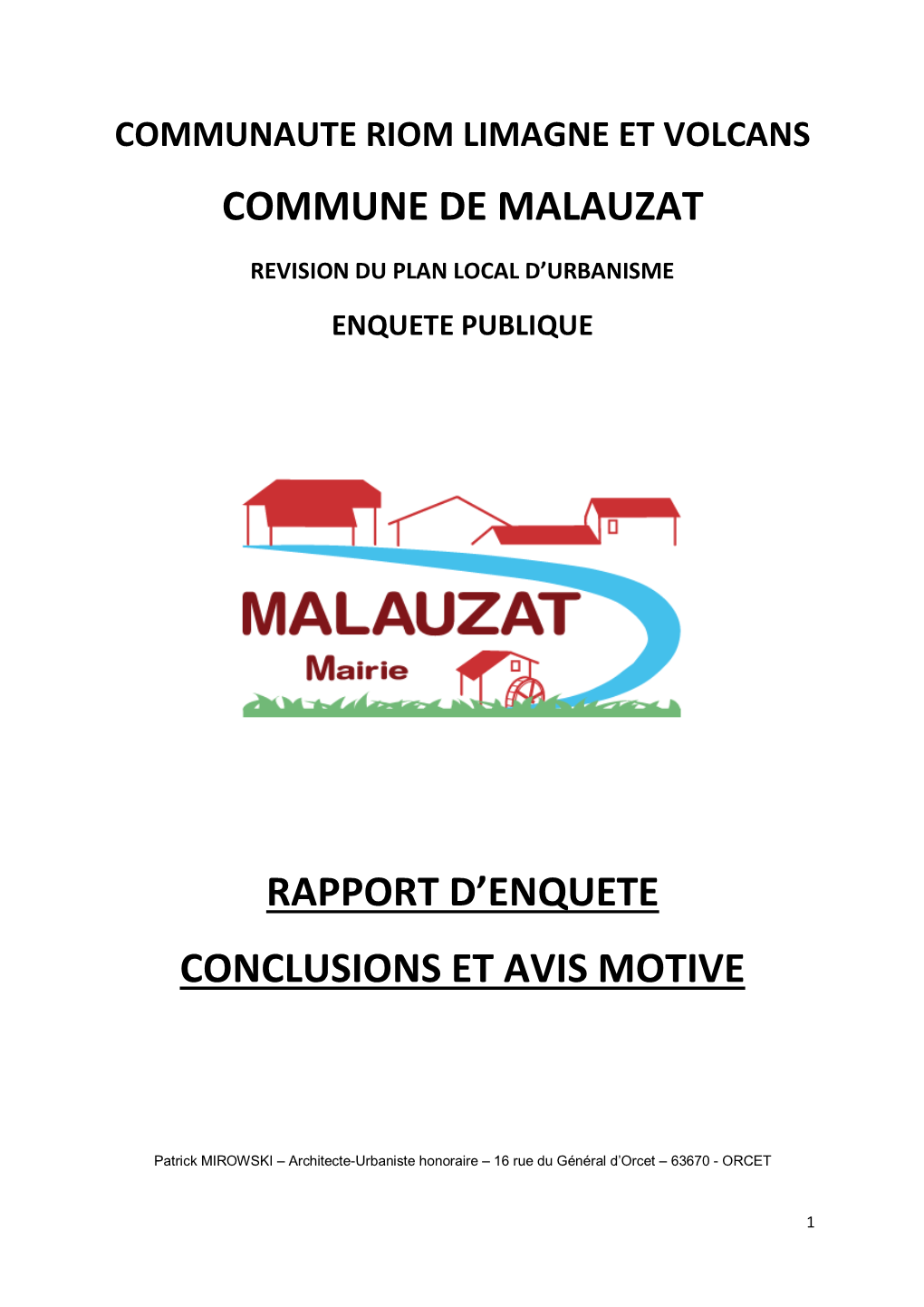 Commune De Malauzat Rapport D'enquete