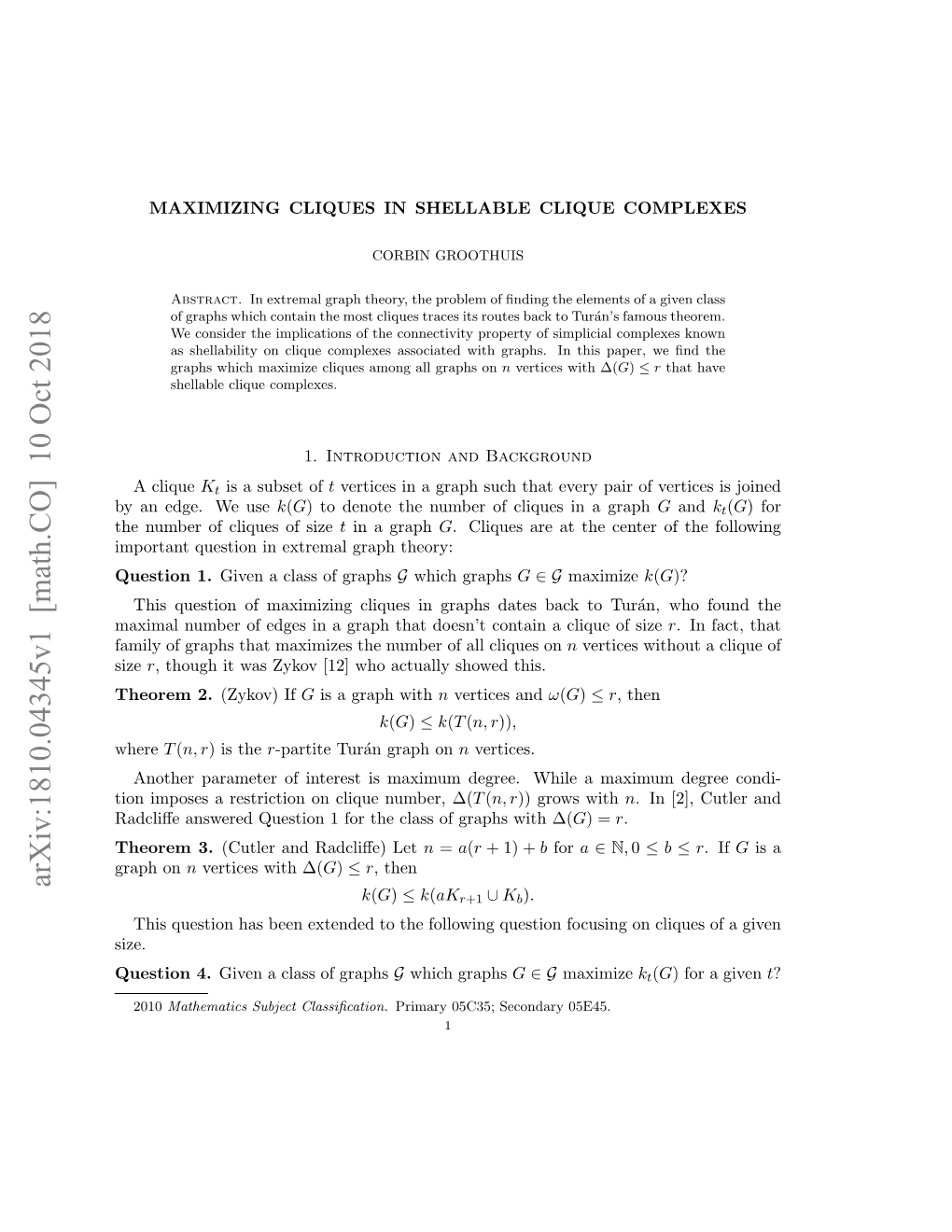 Maximizing Cliques in Shellable Clique Complexes