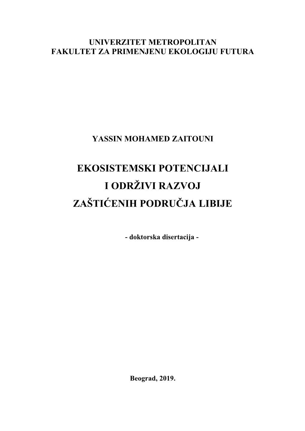 Ekosistemski Potencijali I Održivi Razvoj Zaštićenih Područja Libije