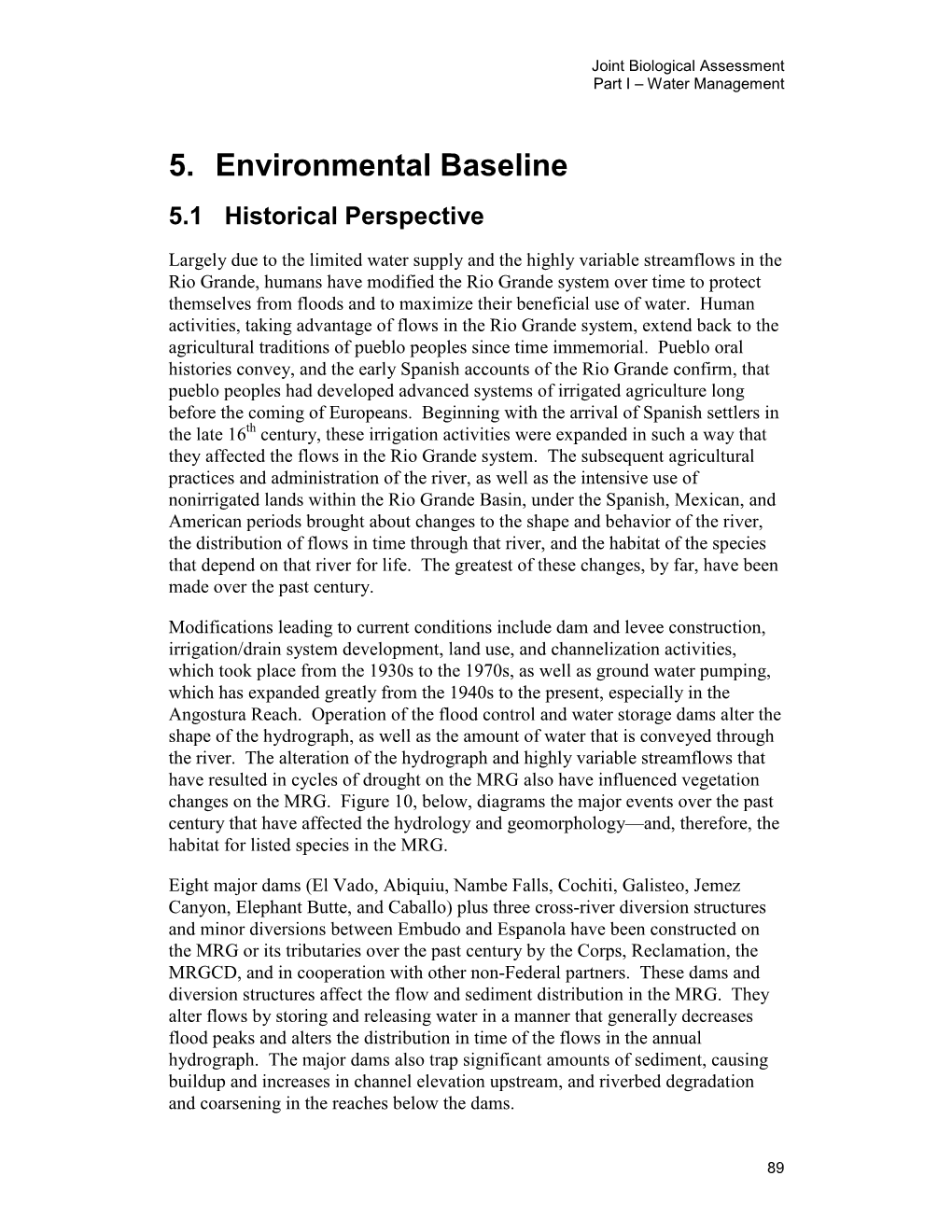5. Environmental Baseline 5.1 Historical Perspective