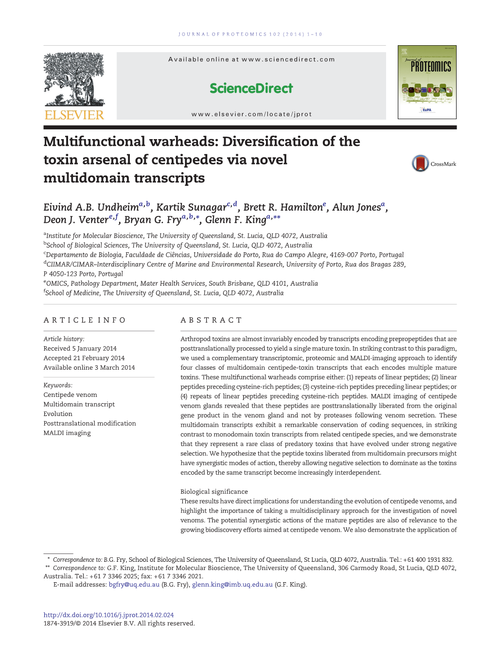 Multifunctional Warheads: Diversification of the Toxin Arsenal of Centipedes Via Novel Multidomain Transcripts