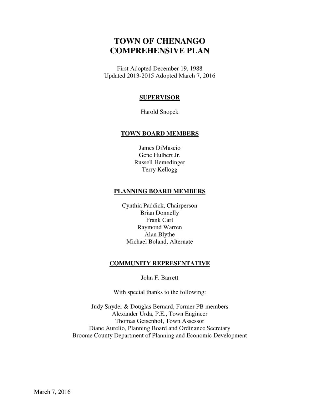 Town of Chenango Comprehensive Plan