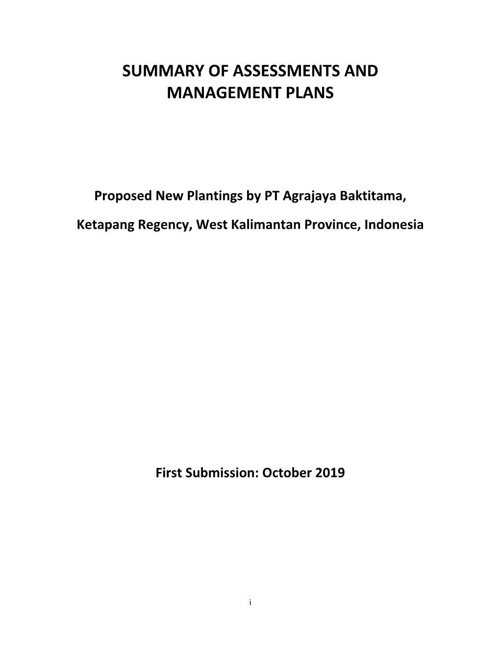 Summary of Assessments and Management Plans