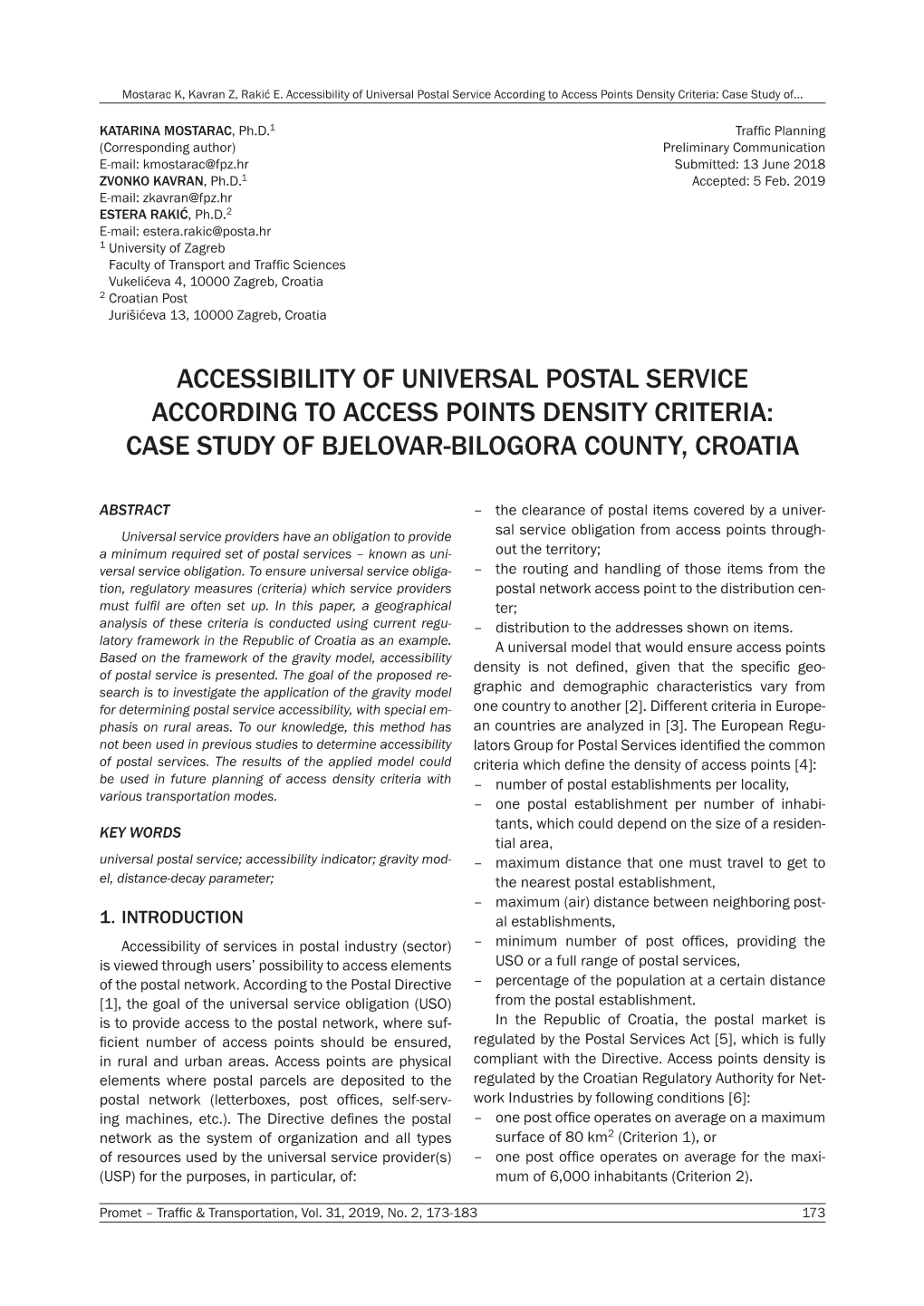 Accessibility of Universal Postal Service According to Access Points Density Criteria: Case Study Of