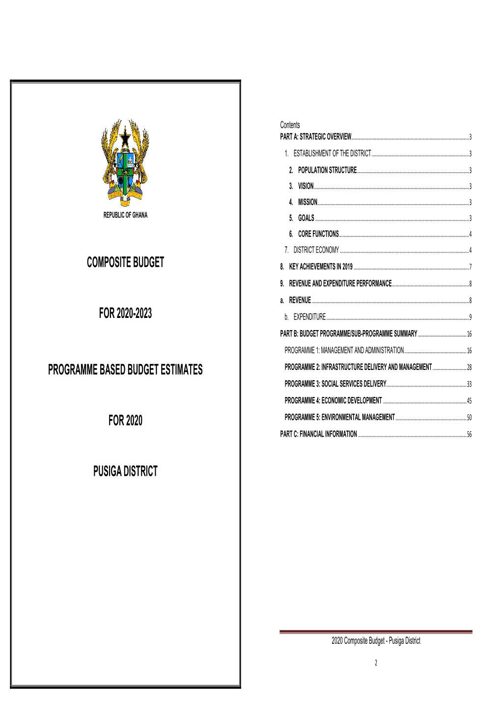 Composite Budget for 2020-2023 Programme Based Budget Estimates for 2020 Pusiga District