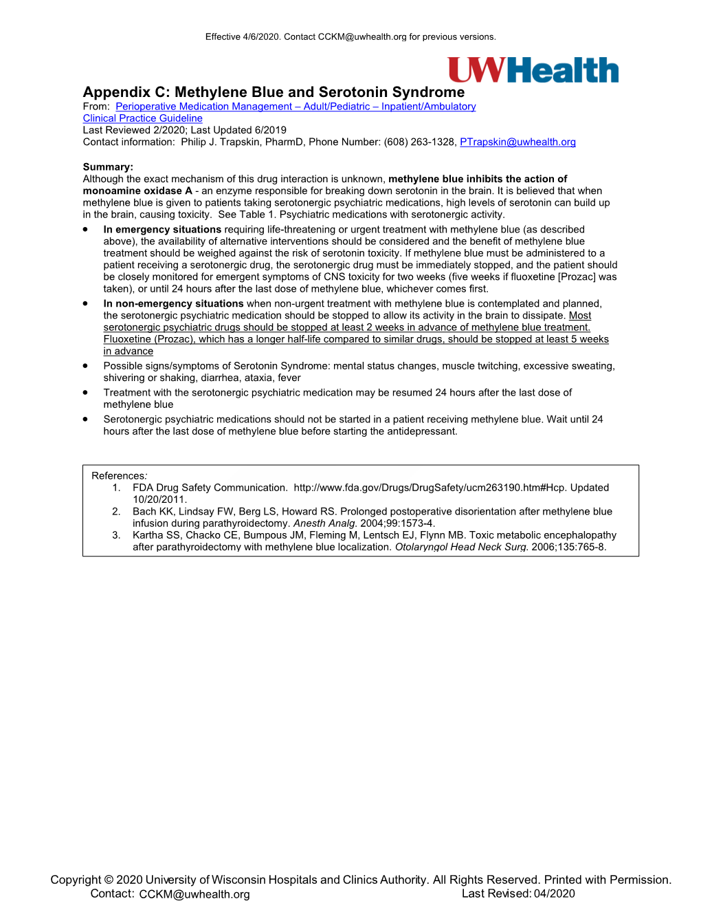 Appendix C: Methylene Blue and Serotonin Syndrome