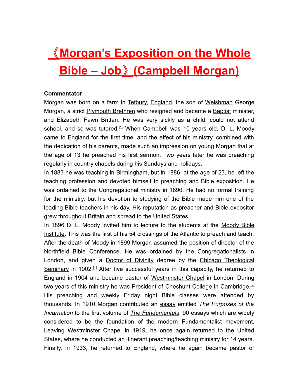 Morgan S Exposition on the Whole Bible Job (Campbell Morgan)