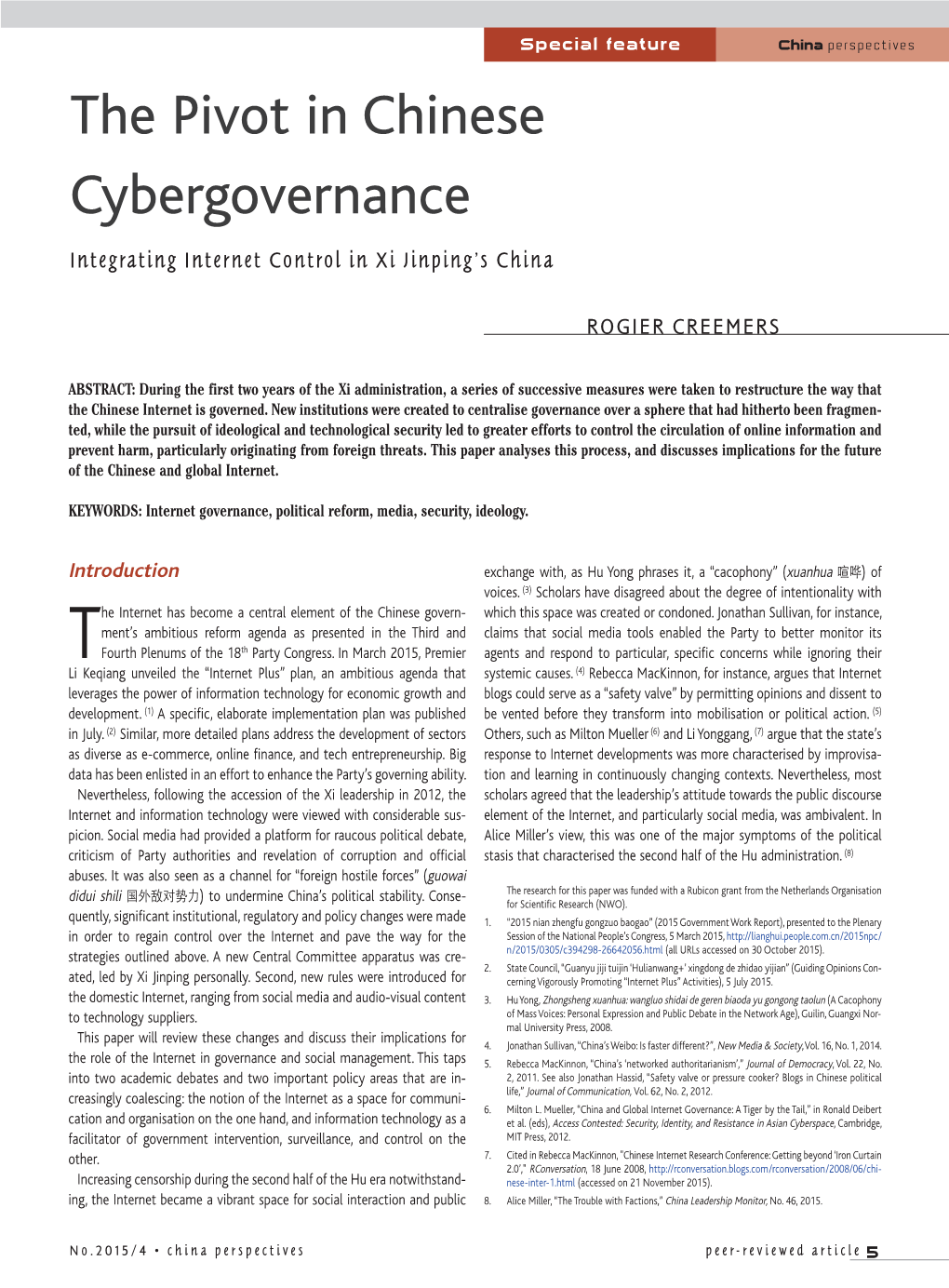 The Pivot in Chinese Cybergovernance