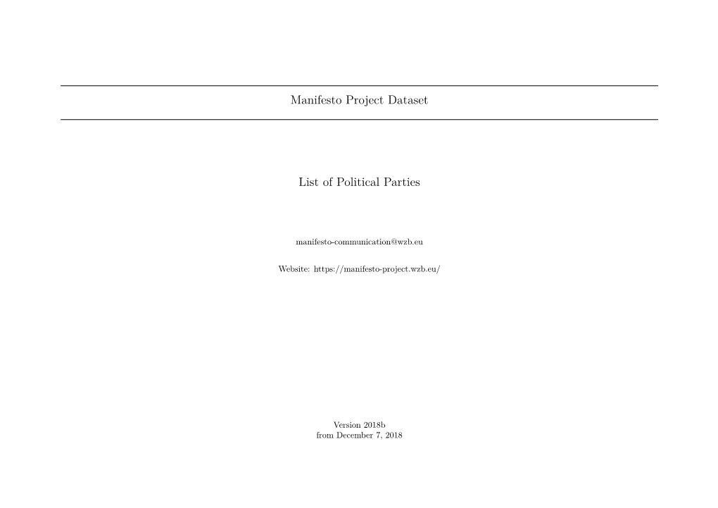 Manifesto Project Dataset List of Political Parties