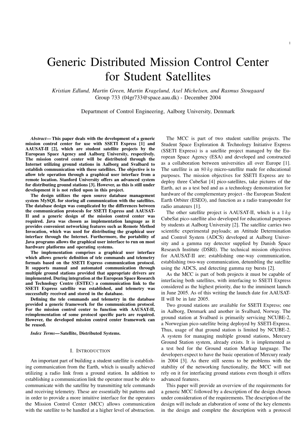 Generic Distributed Mission Control Center for Student Satellites