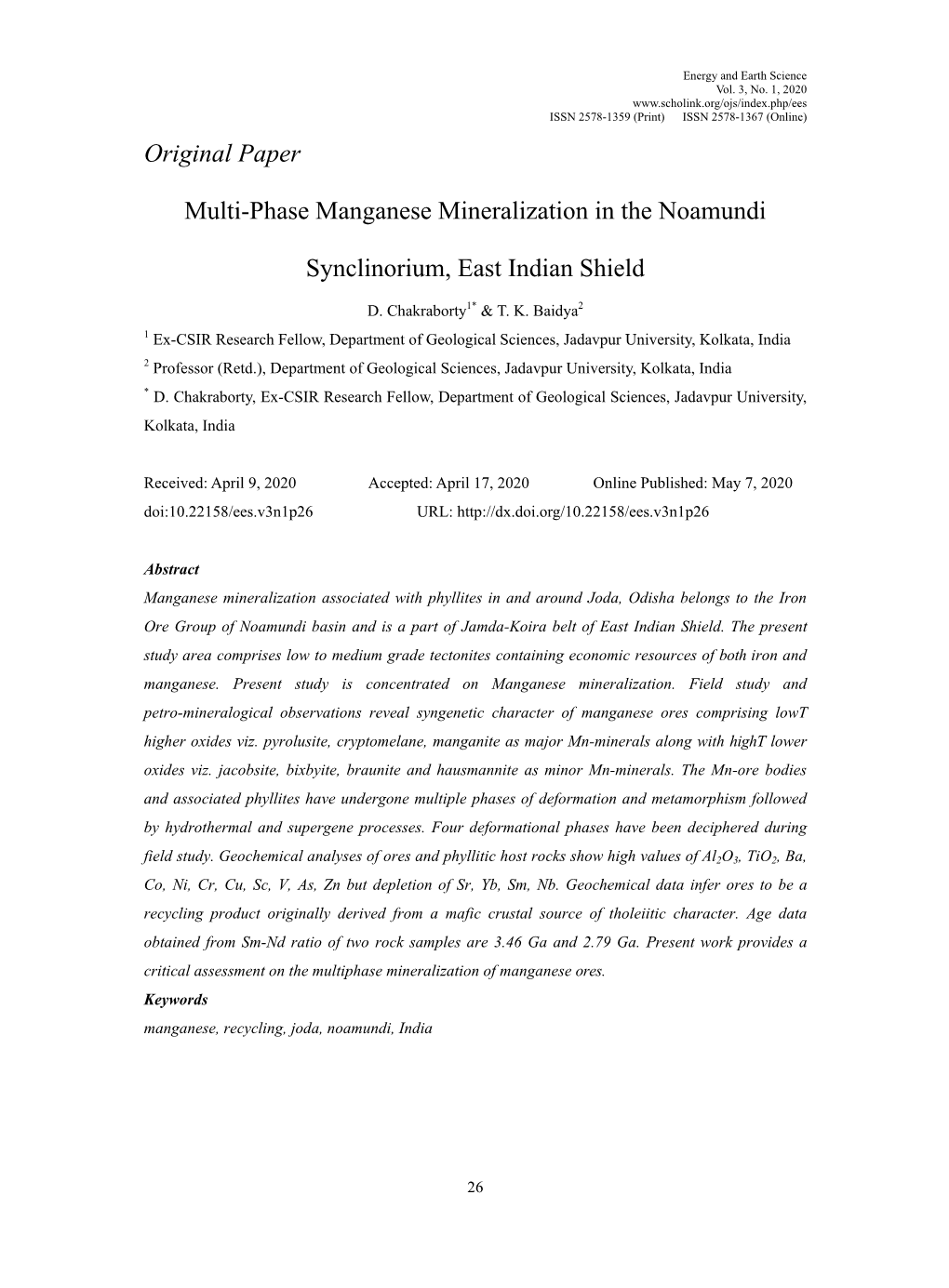 Original Paper Multi-Phase Manganese Mineralization in The