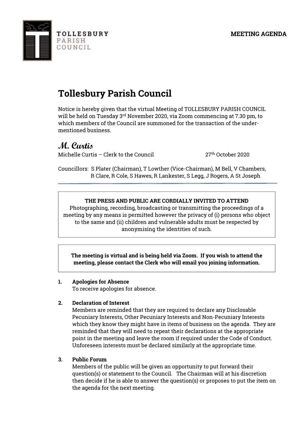 Tollesbury Parish Council M. Curtis