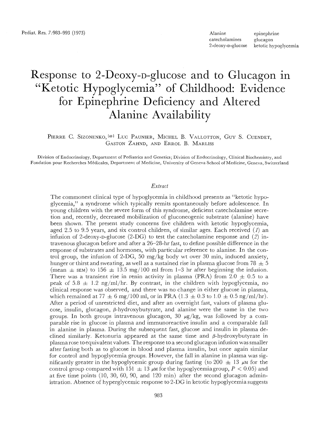 Response to 2-Deoxy-D-Glucose and to Glucagon in 