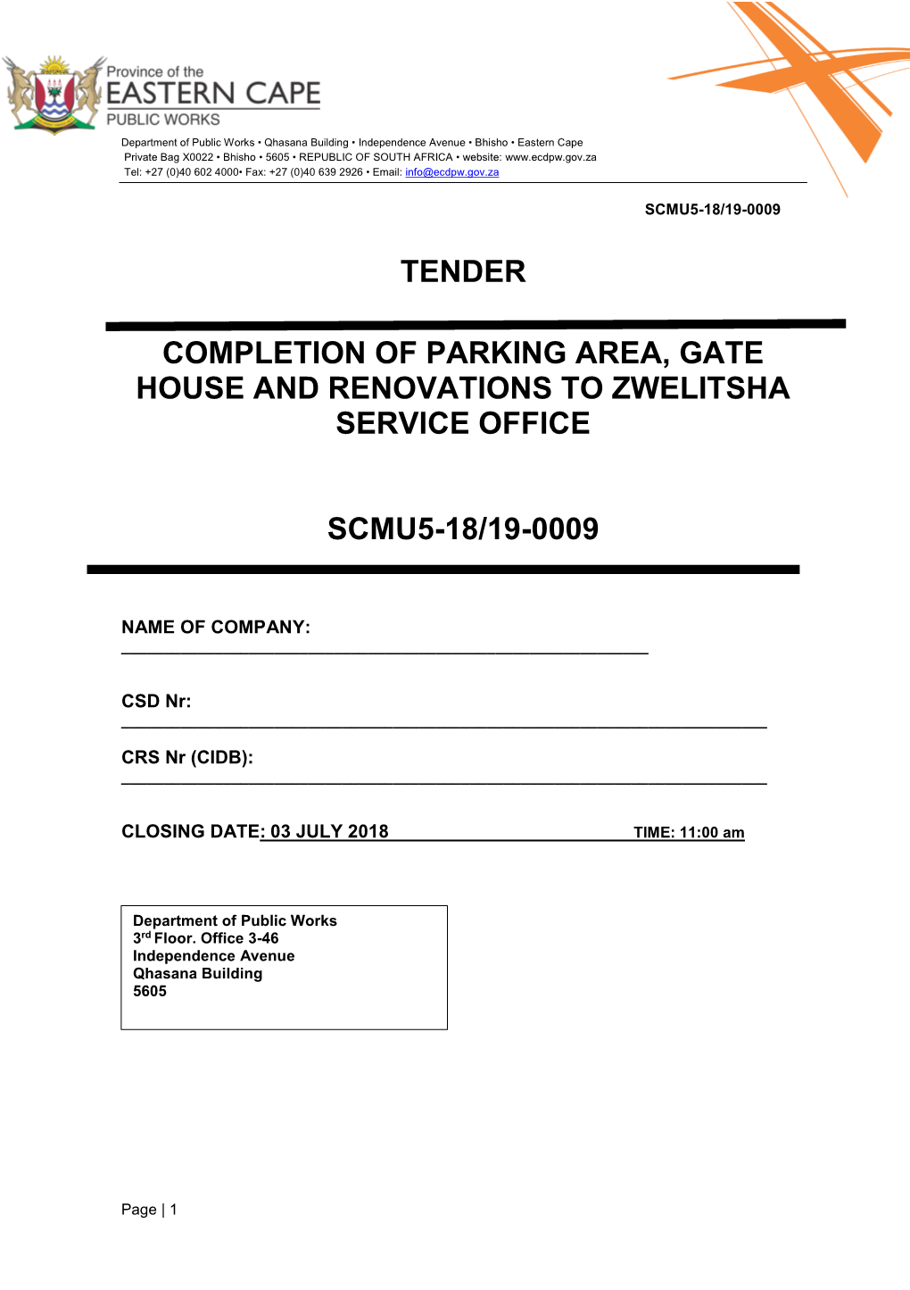 Tender Completion of Parking Area, Gate House And