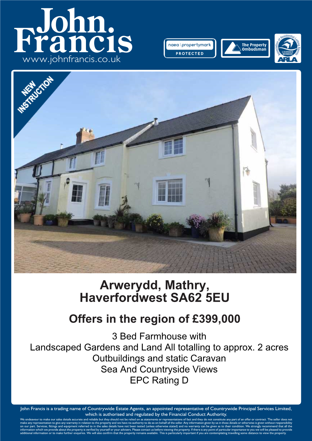 Arwerydd, Mathry, Haverfordwest SA62 5EU Offers in the Region of £399,000 • 3 Bed Farmhouse with • Landscaped Gardens and Land All Totalling to Approx
