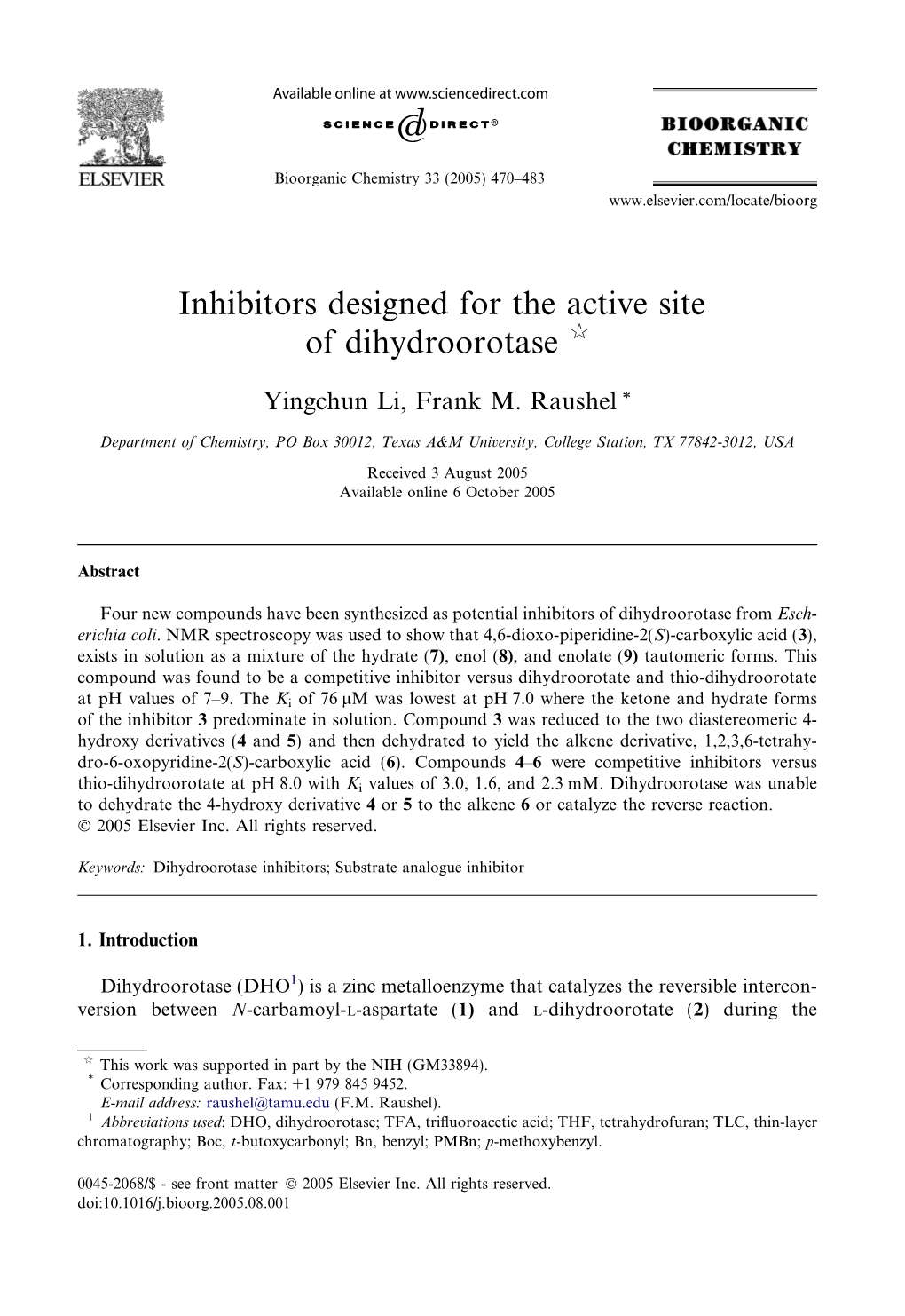 Inhibitors Designed for the Active Site of Dihydroorotase Q