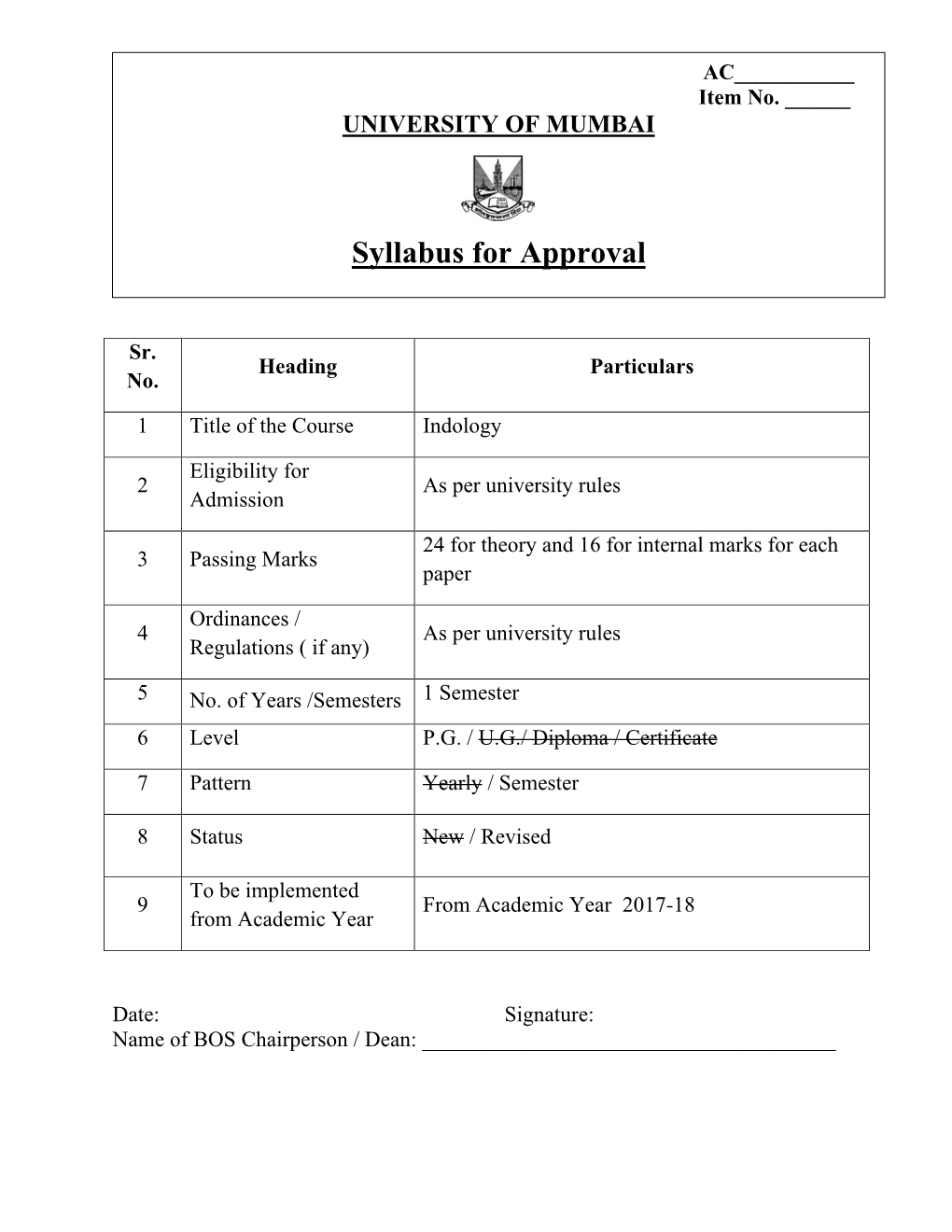 Syllabus for Approval