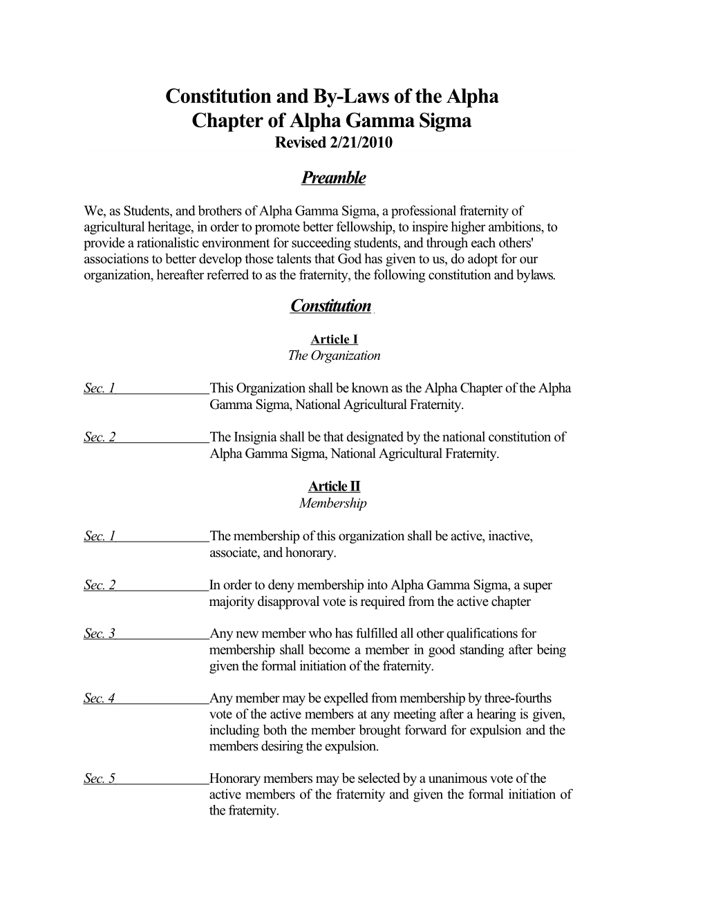 Constitution of the Alpha Chapter of Alpha Gamma Sigma