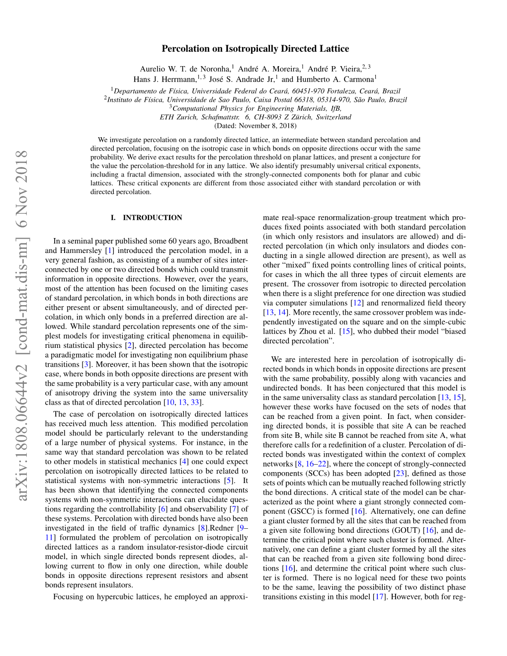 Percolation on Isotropically Directed Lattice