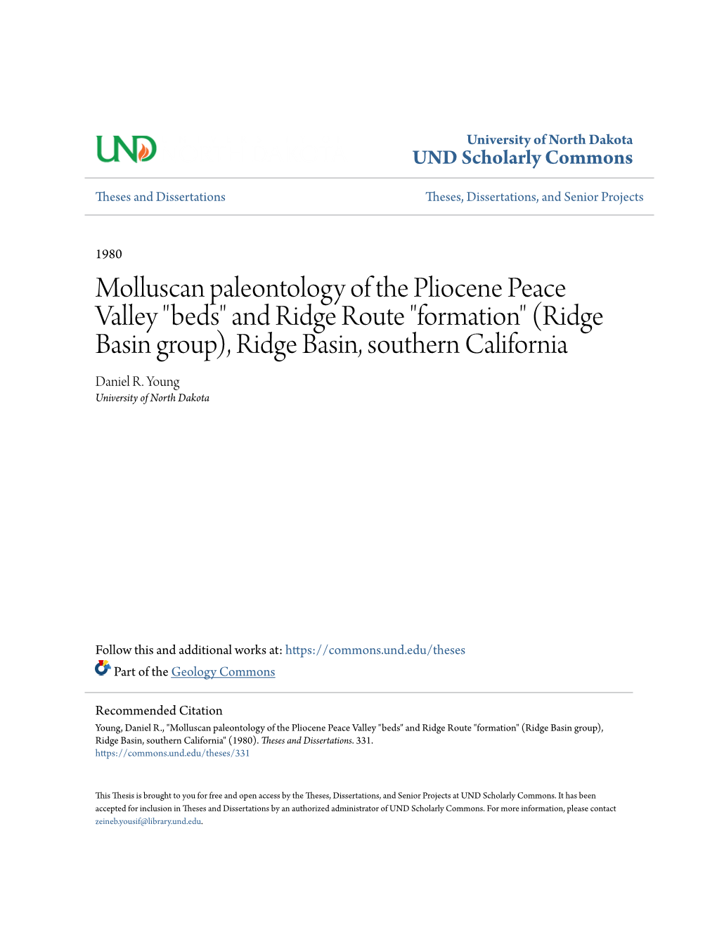 Molluscan Paleontology of the Pliocene Peace Valley 