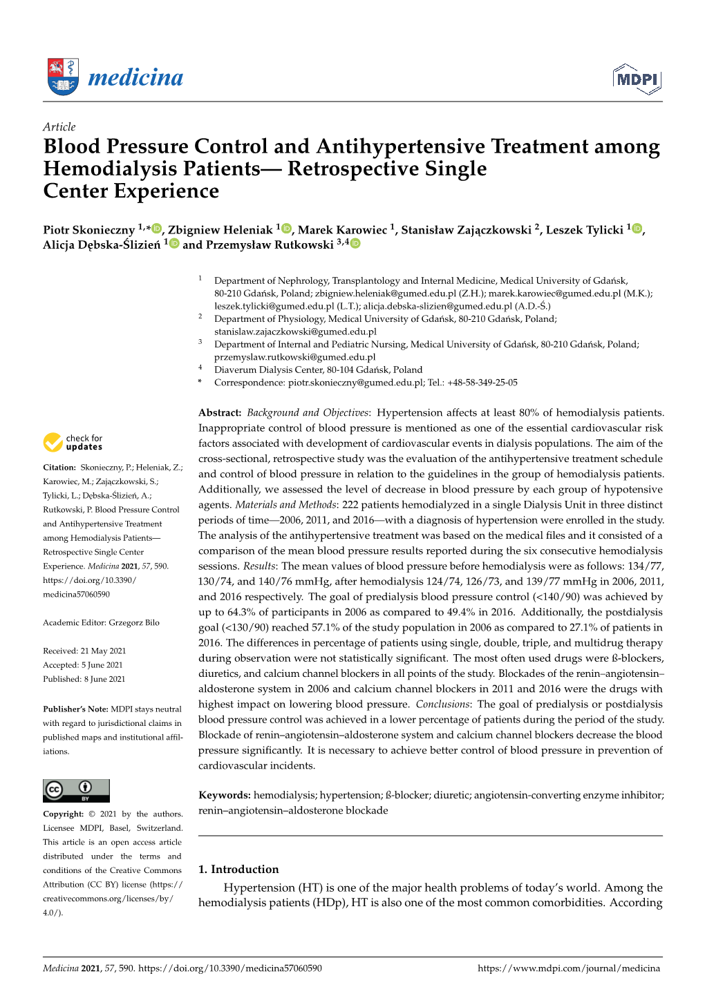 Blood Pressure Control and Antihypertensive Treatment Among Hemodialysis Patients— Retrospective Single Center Experience