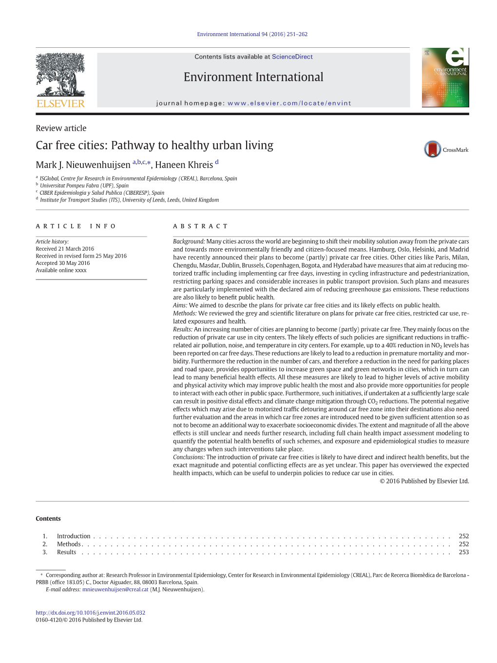 Car Free Cities: Pathway to Healthy Urban Living