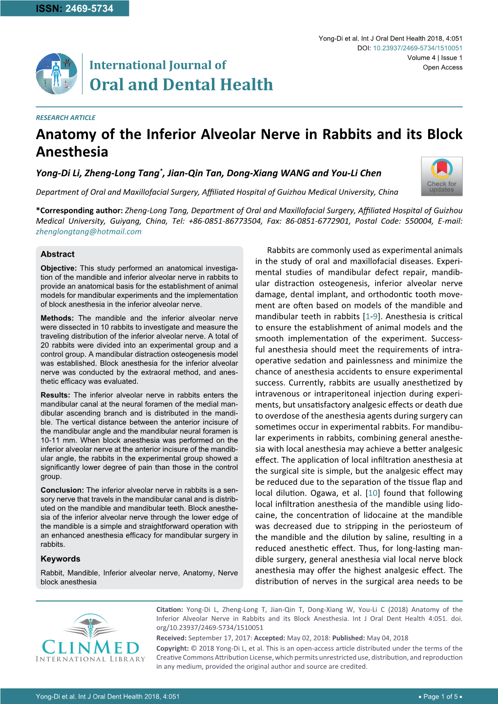 Anatomy of the Inferior Alveolar Nerve in Rabbits and Its Block Anesthesia