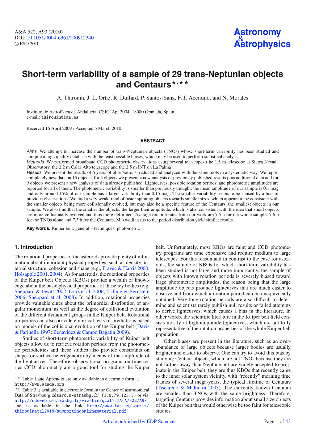 Short-Term Variability of a Sample of 29 Trans-Neptunian Objects and Centaurs�,