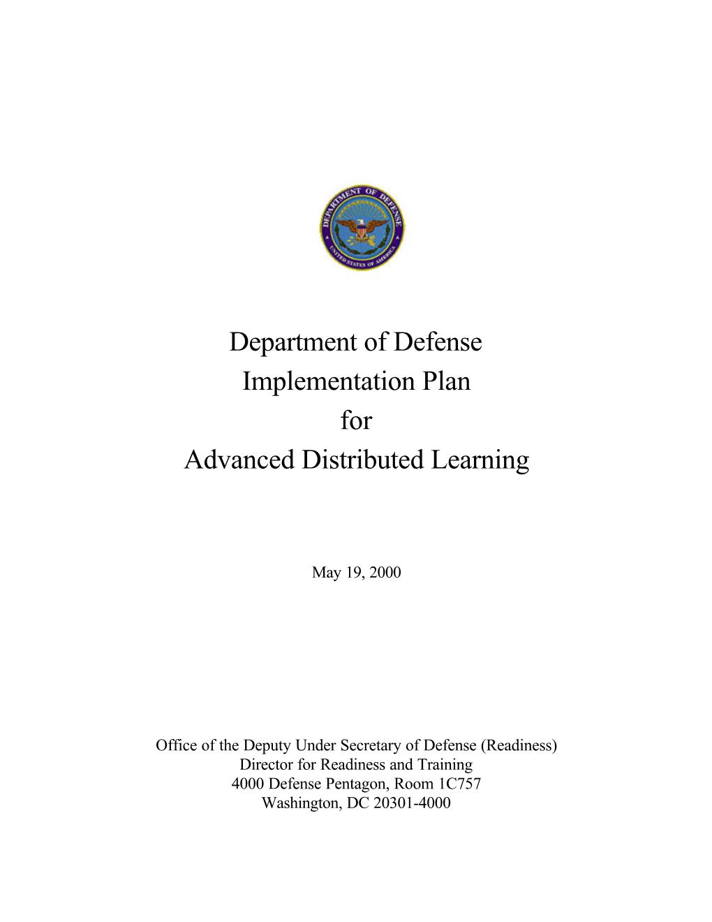 Department of Defense Implementation Plan for Advanced Distributed Learning