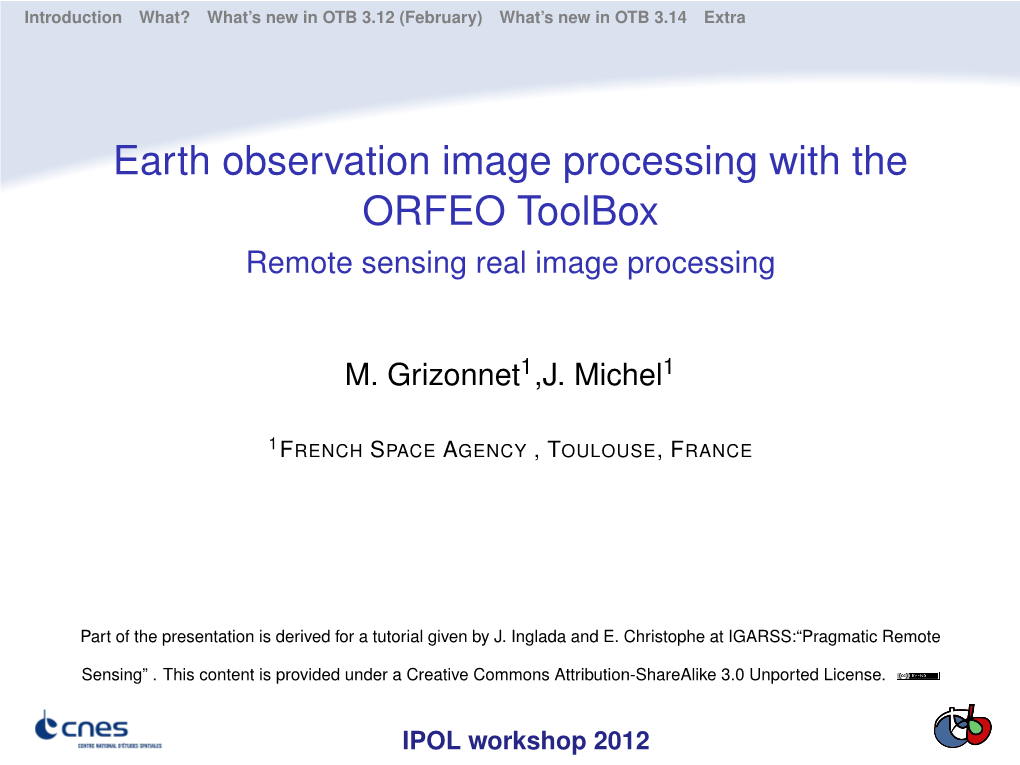 Earth Observation Image Processing with the ORFEO Toolbox Remote Sensing Real Image Processing