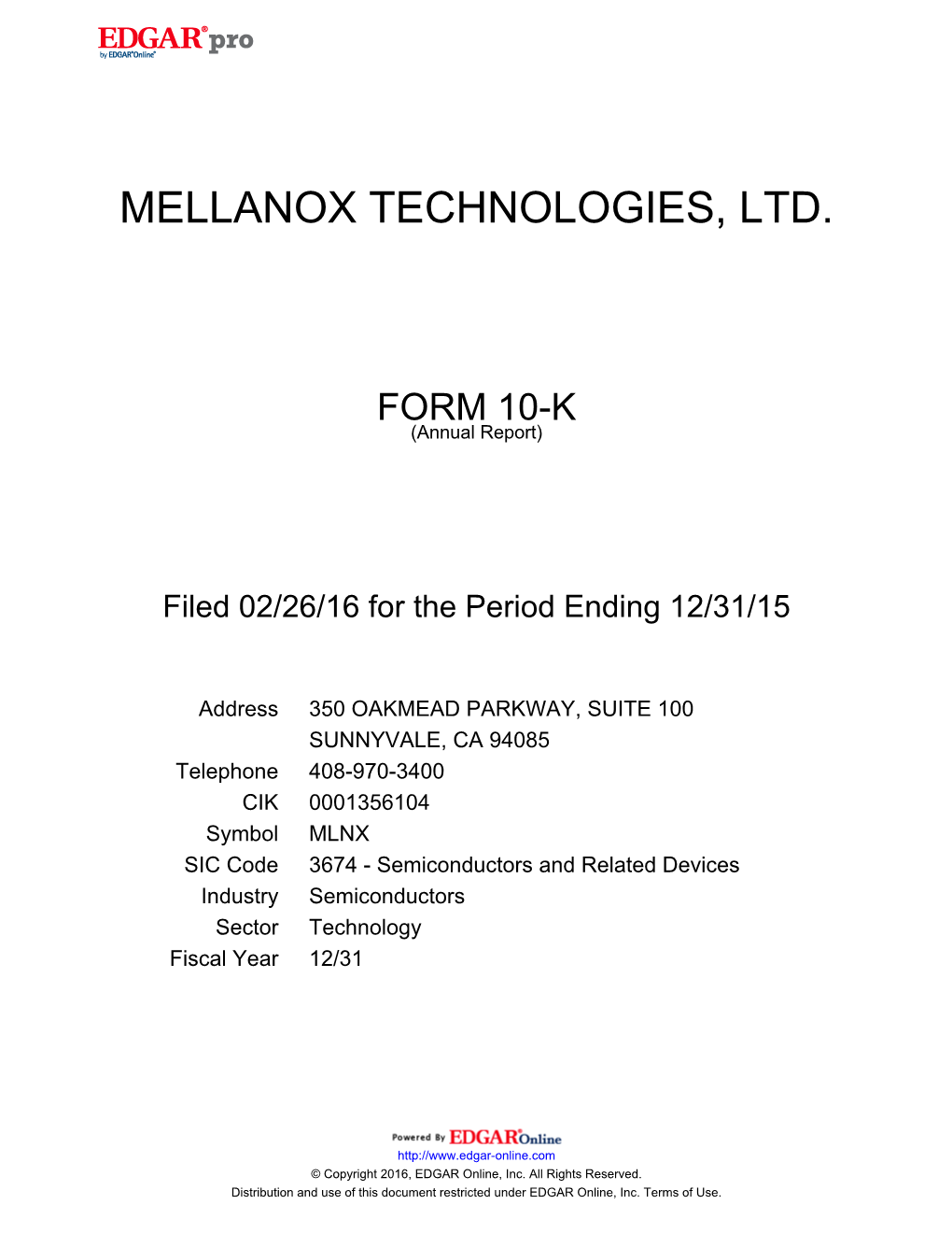 Mellanox Technologies, Ltd