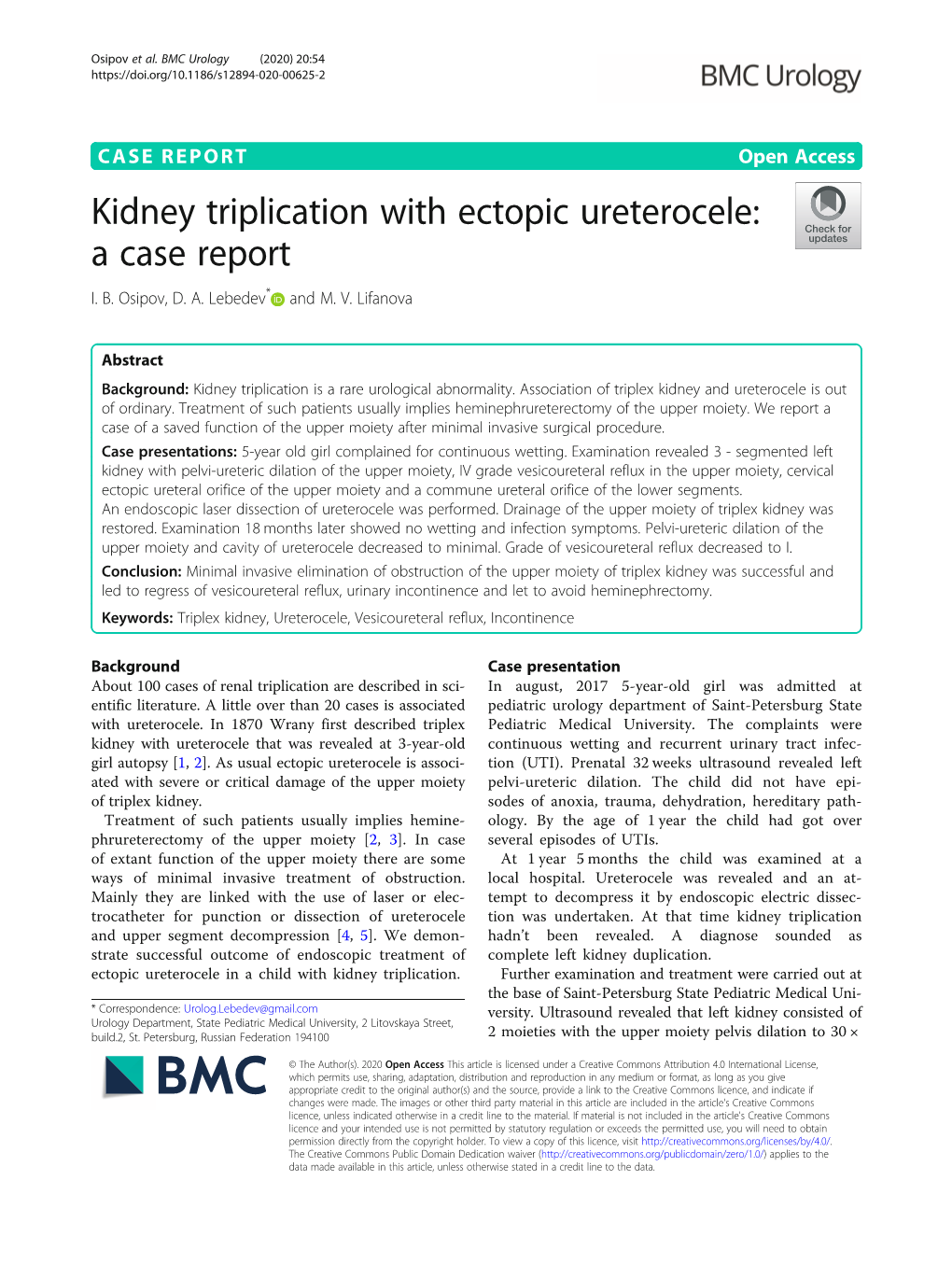 Kidney Triplication with Ectopic Ureterocele: a Case Report I