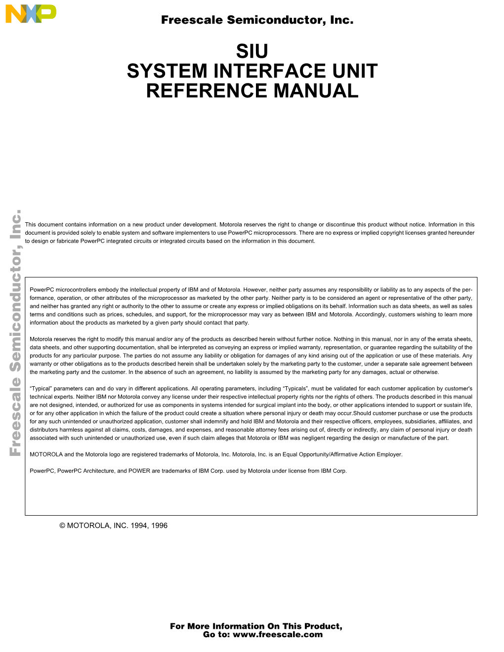 Siu System Interface Unit Reference Manual