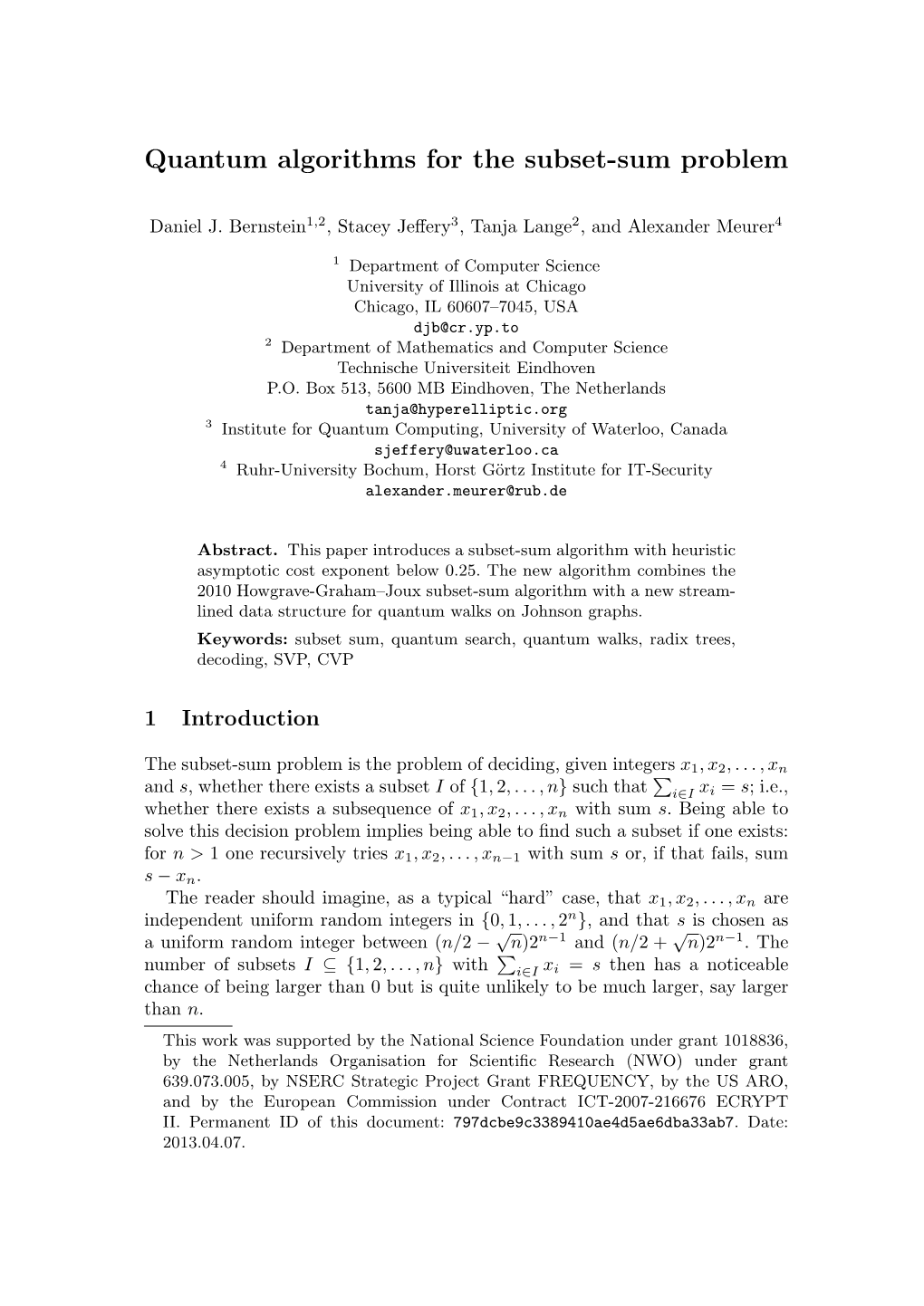 Quantum Algorithms for the Subset-Sum Problem