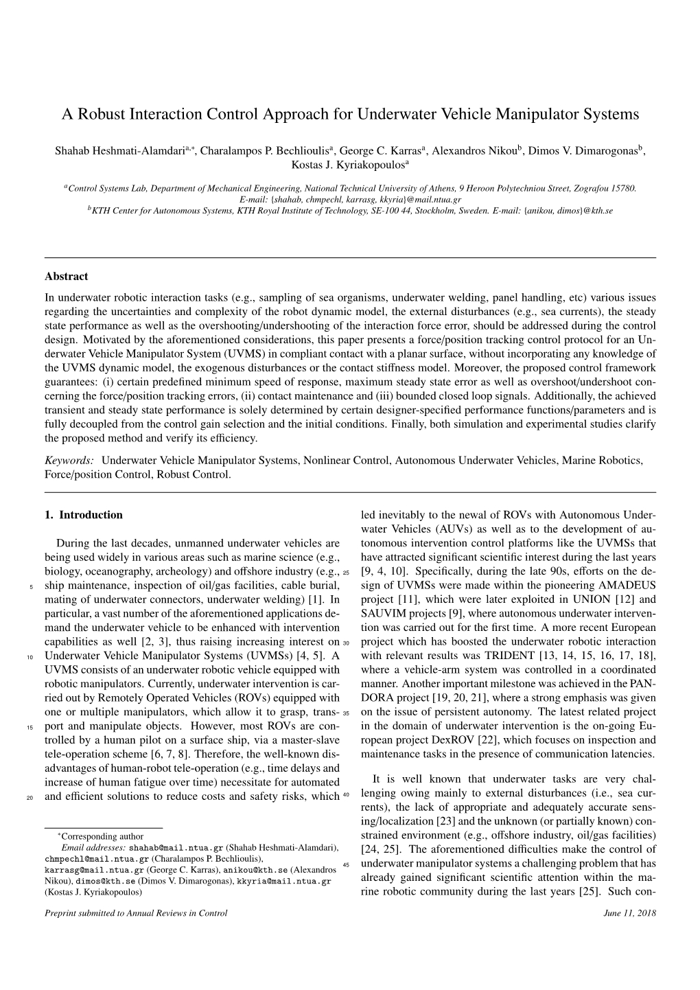 A Robust Interaction Control Approach for Underwater Vehicle Manipulator Systems