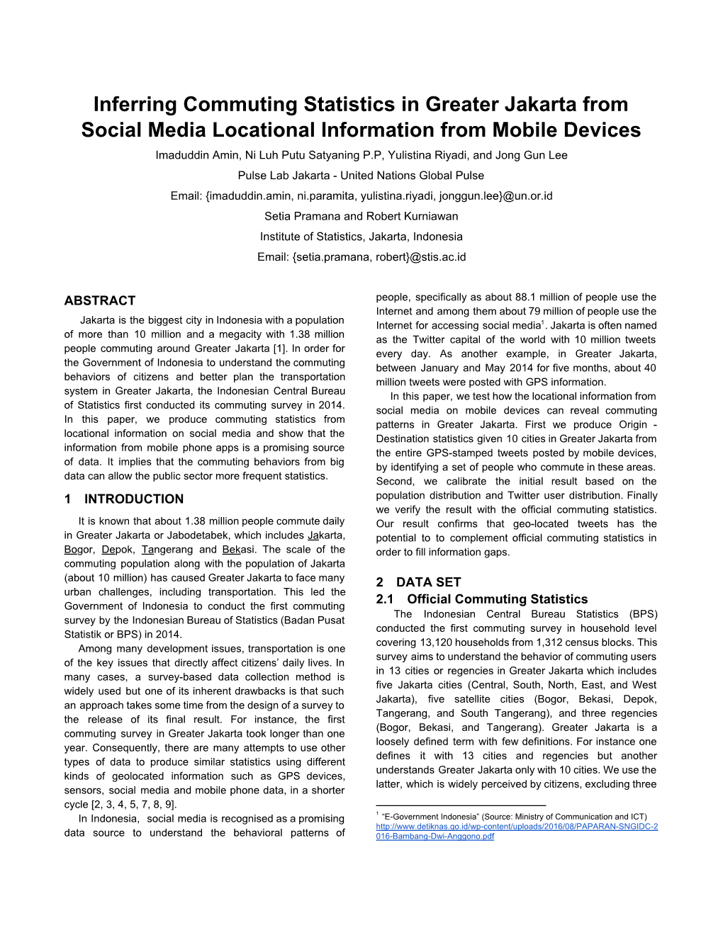 Inferring Commuting Statistics in Greater Jakarta from Social Media