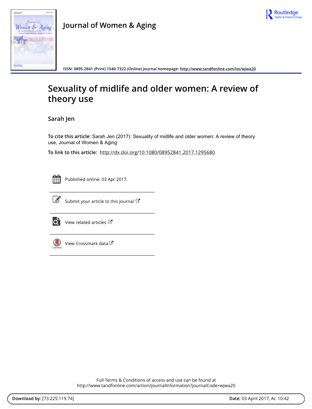 Sexuality of Midlife and Older Women: a Review of Theory Use