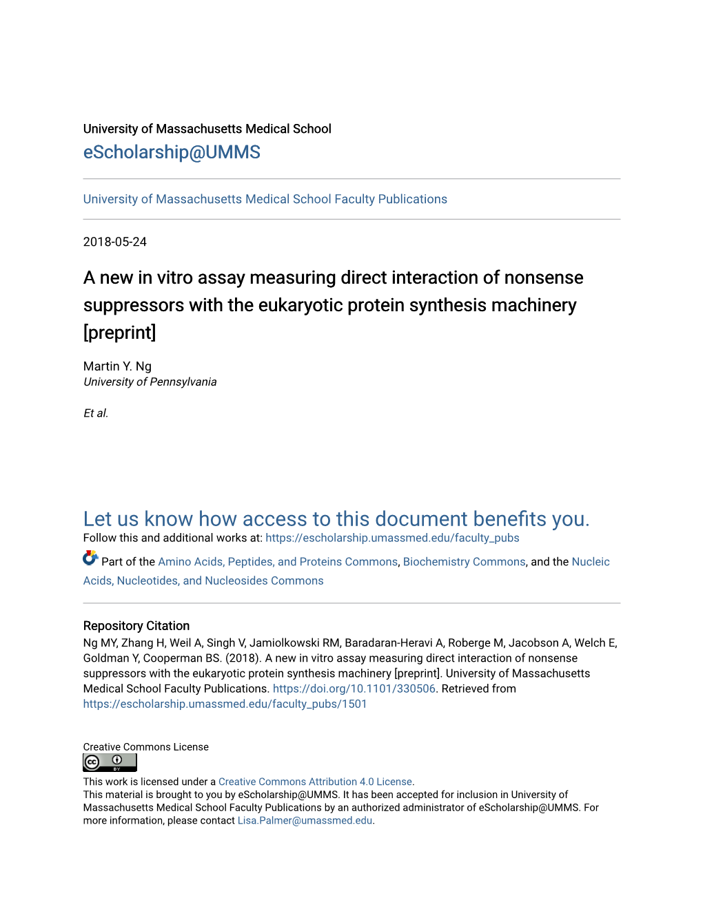 A New in Vitro Assay Measuring Direct Interaction of Nonsense Suppressors with the Eukaryotic Protein Synthesis Machinery [Preprint]