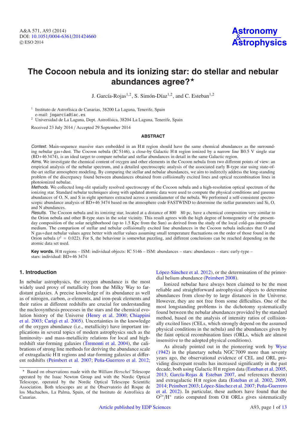 The Cocoon Nebula and Its Ionizing Star: Do Stellar and Nebular Abundances Agree?