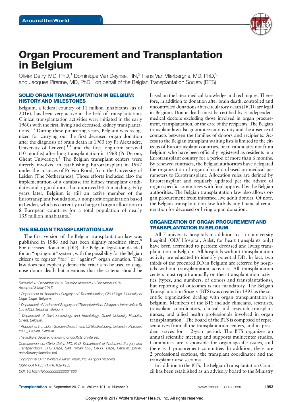 Organ Procurement and Transplantation in Belgium