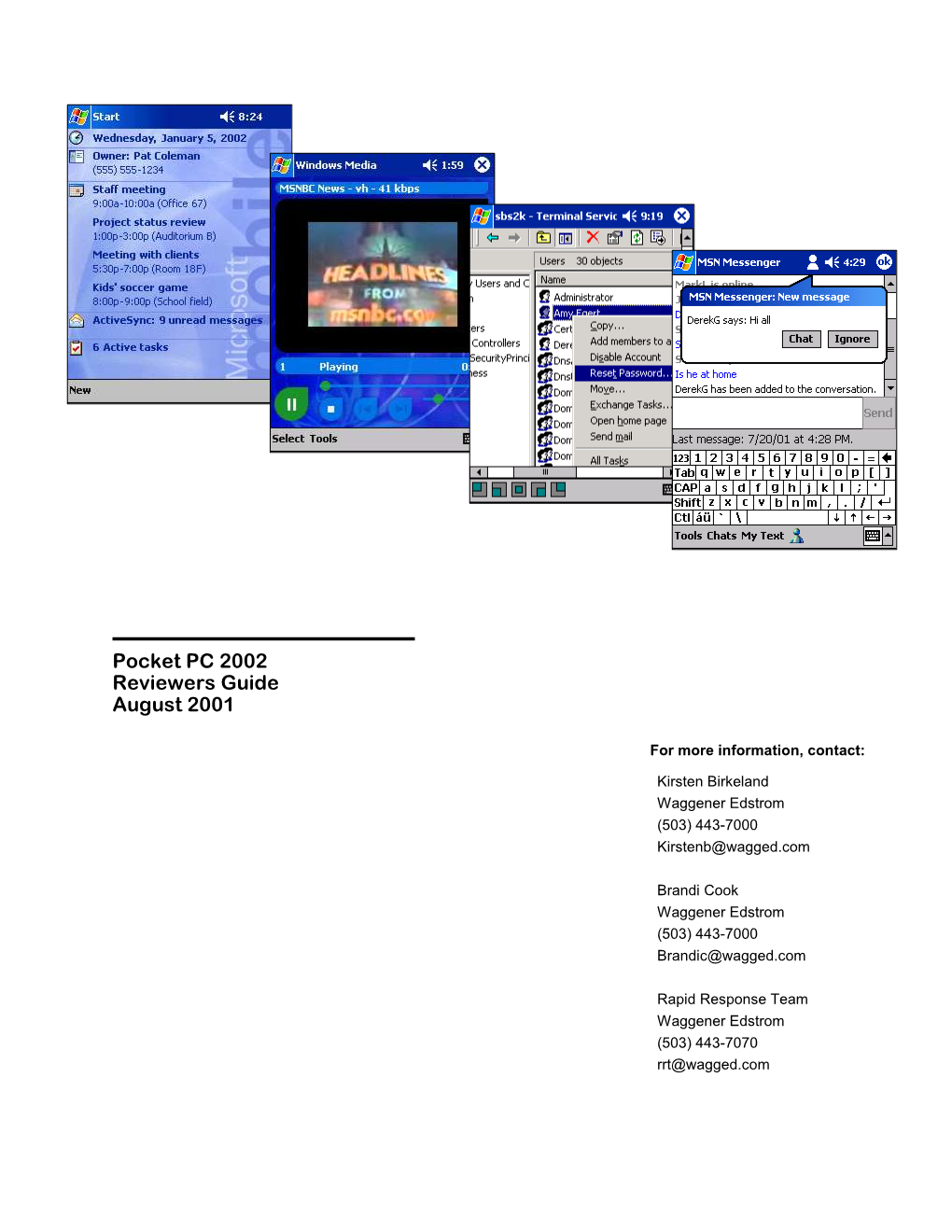 Pocket PC 2002 Reviewers Guide August 2001