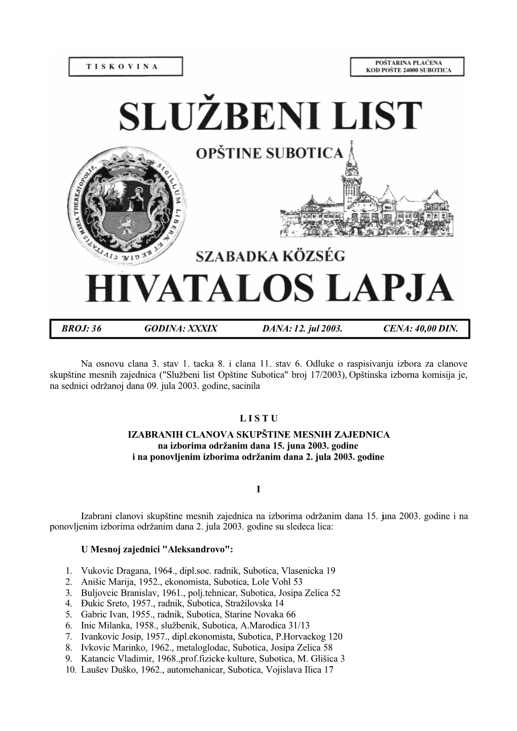 Službeni List Br. 36