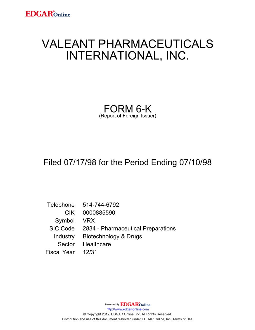 Valeant Pharmaceuticals International, Inc