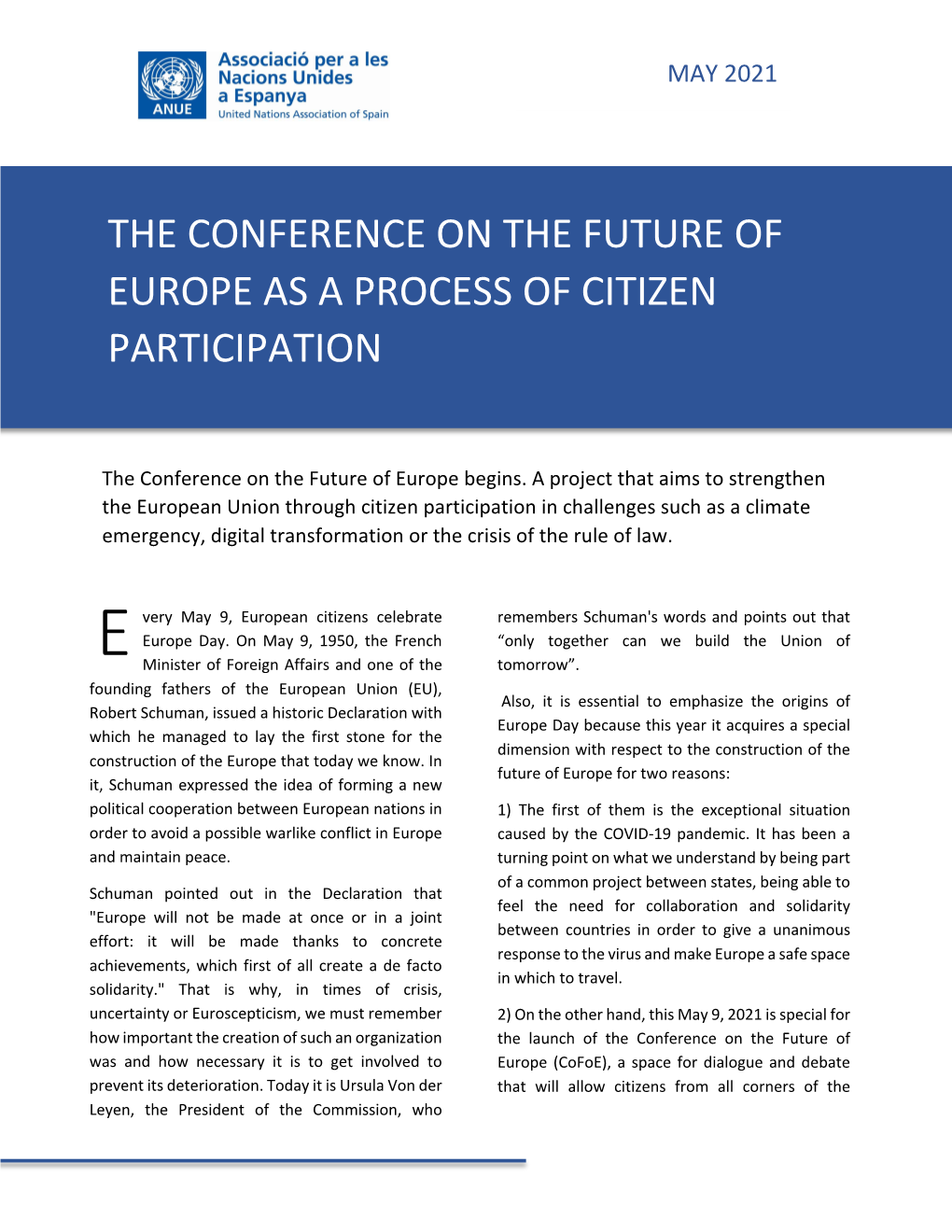 The Conference on the Future of Europe As a Process of Citizen Participation