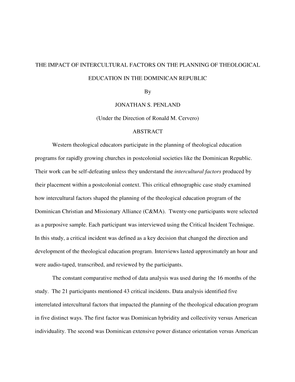 The Impact of Intercultural Factors on the Planning of Theological