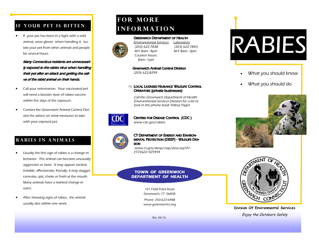 RABIES 8Am—1Pm Many Connecticut Residents Are Unnecessari