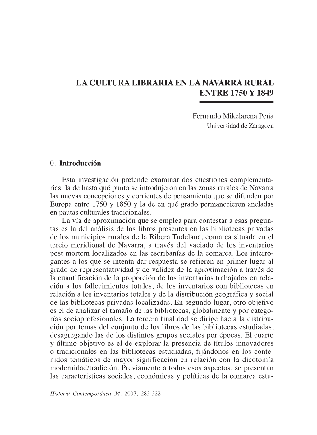 La Cultura Libraria En La Navarra Rural Entre 1750 Y 1849