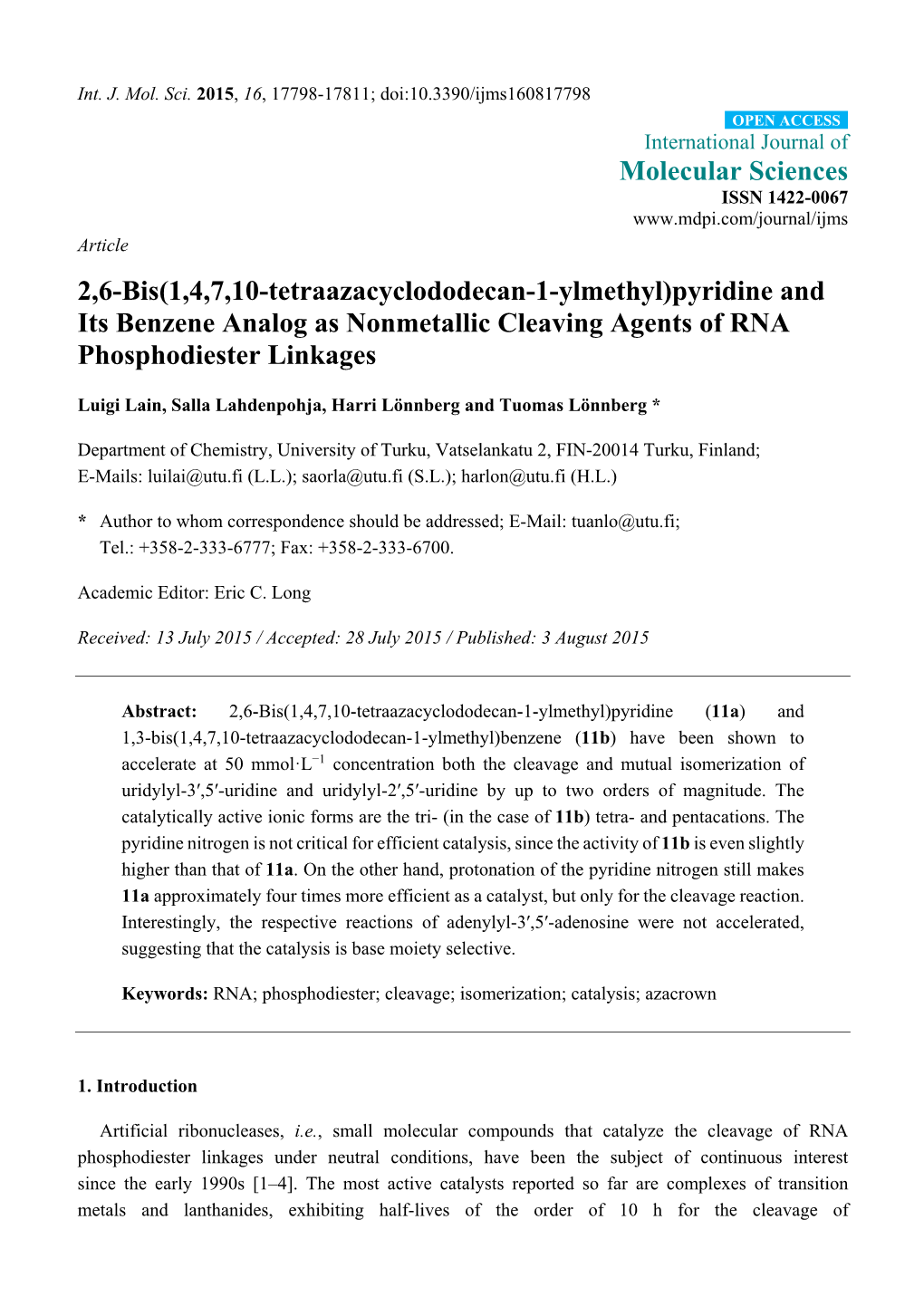 Pyridine and Its Benzene Analog As Nonmetallic Cleaving Agents of RNA Phosphodiester Linkages